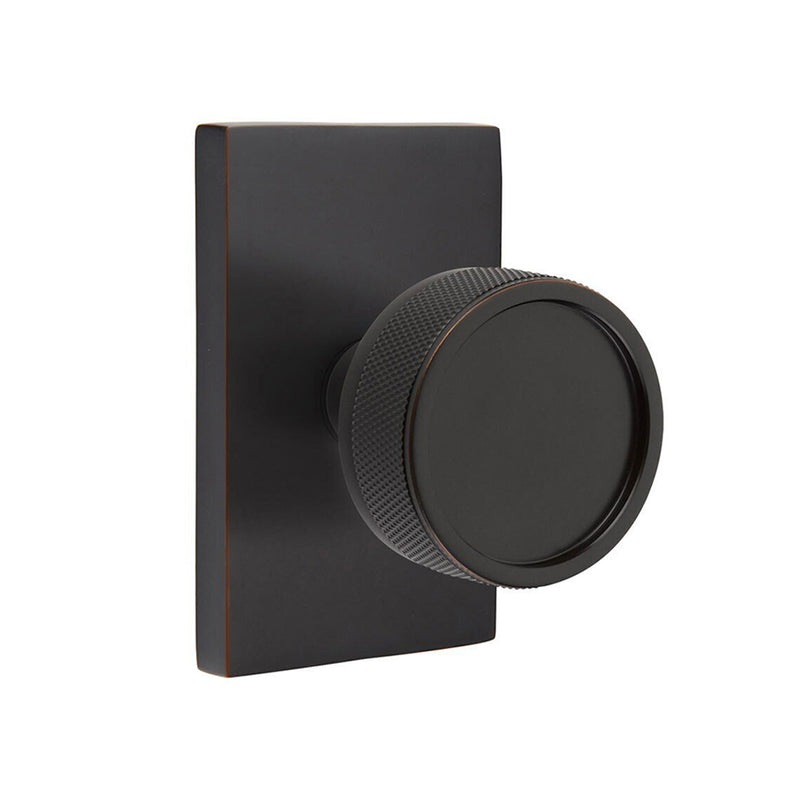 Modern Rectangular Knurled Conical Concealed Privacy Door Knob - Door Mount - 3" Brass/Oil Rubbed Bronze