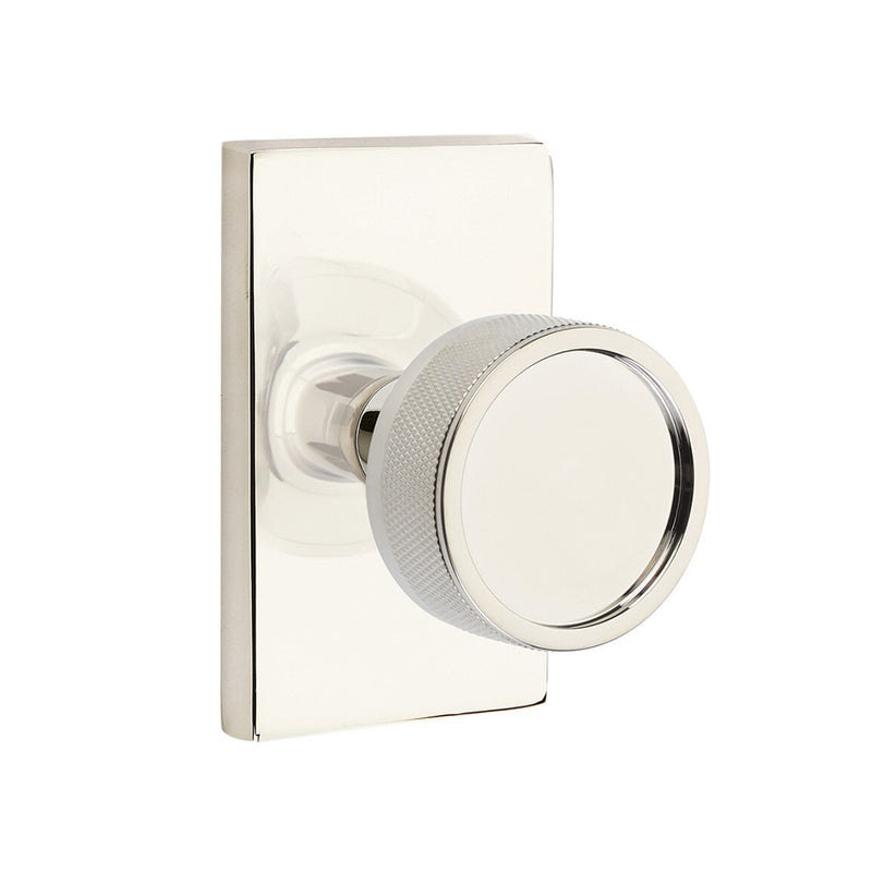 Modern Rectangular Knurled Conical Concealed Privacy Door Knob - Door Mount - 3" Brass/Polished Nickel