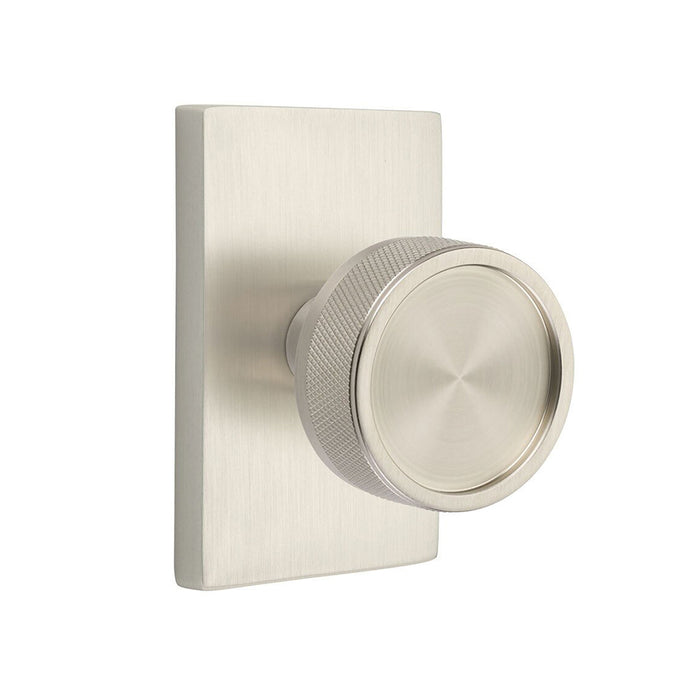 Modern Rectangular Knurled Conical Concealed Privacy Door Knob - Door Mount - 3" Brass/Satin Nickel