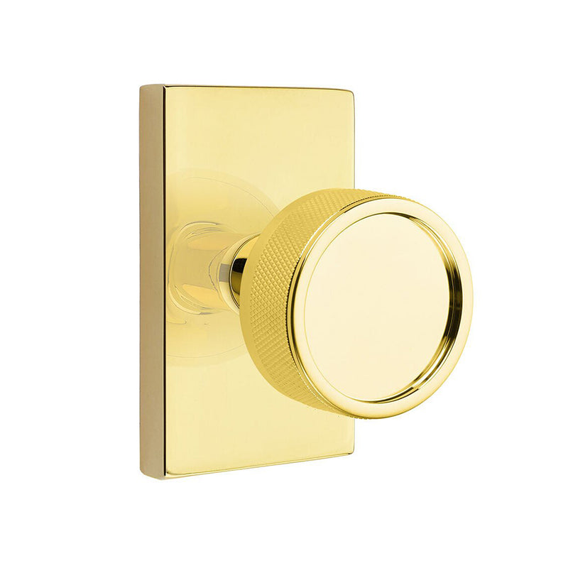 Modern Rectangular Knurled Conical Concealed Privacy Door Knob - Door Mount - 3" Brass/Unlacquered Brass