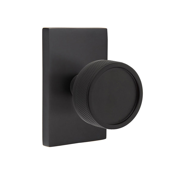 Modern Rectangular Knurled Conical Concealed Privacy Door Knob - Door Mount - 3" Brass/Flat Black