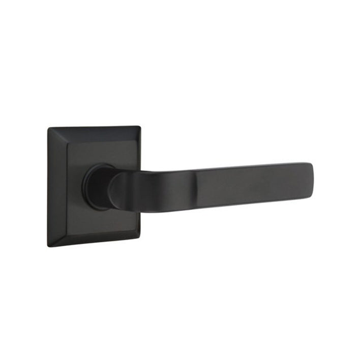 Quincy Rosette Square Aston Lever Right Privacy Door Leverset - Door Mount - 5" Brass/Flat Black