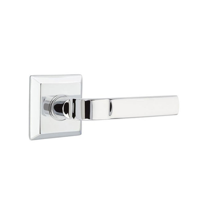 Quincy Rosette Square Aston Lever Right Privacy Door Leverset - Door Mount - 5" Brass/Polished Chrome