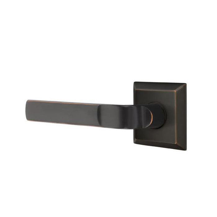 Quincy Rosette Square Aston Lever Left Privacy Door Leverset - Door Mount - 5" Brass/Oil Rubbed Bronze