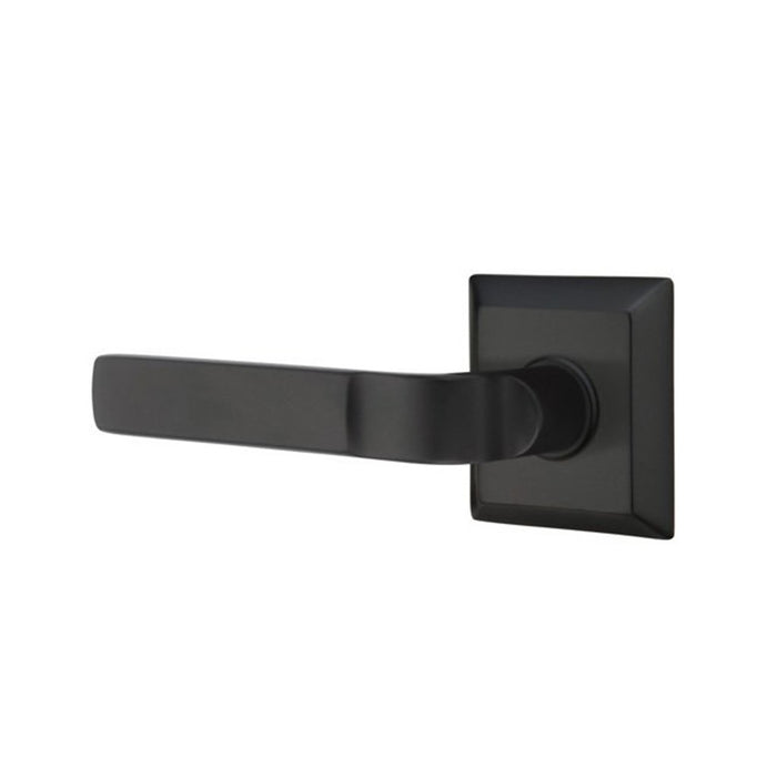 Quincy Rosette Square Aston Lever Left Privacy Door Leverset - Door Mount - 5" Brass/Flat Black