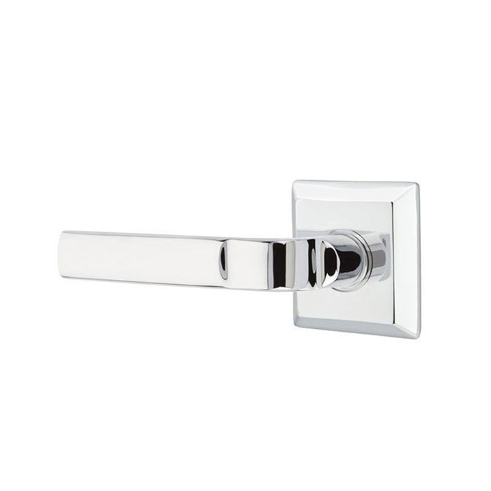 Quincy Rosette Square Aston Lever Left Privacy Door Leverset - Door Mount - 5" Brass/Polished Chrome