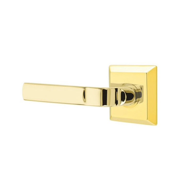 Quincy Rosette Square Aston Lever Left Privacy Door Leverset - Door Mount - 5" Brass/Unlacquered Brass