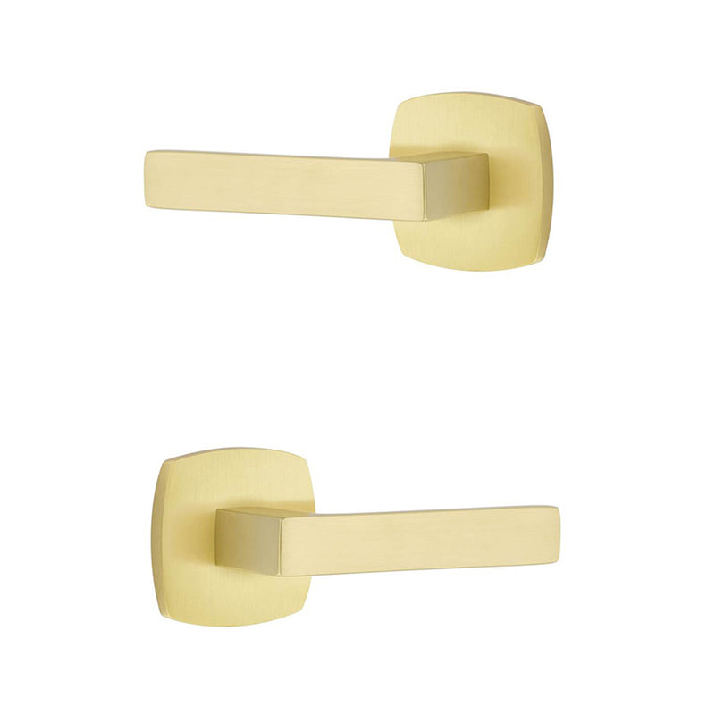 Urban Modern Dumon Lever Concealed Privacy Door Leverset - Door Mount - 5" Brass/Satin Brass