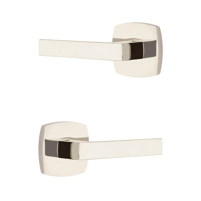 Urban Modern Dumon Lever Concealed Privacy Door Leverset - Door Mount - 5" Brass/Polished Nickel