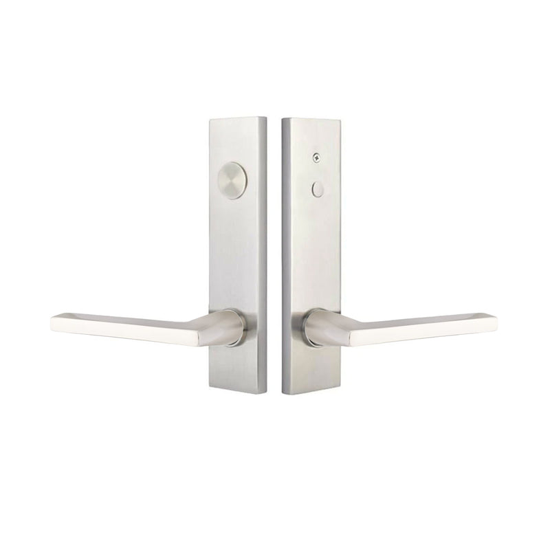 Modern Rectangular Helios Lever Dummy Two-Point Door Entrance Set - Door Mount - 11" Brass/Satin Nickel