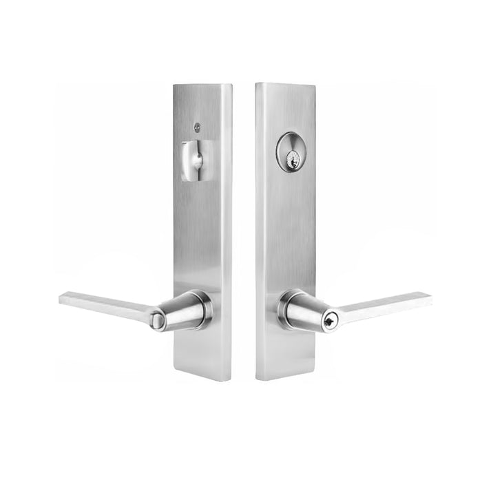 Modern Rectangular Helios Lever Two-Point Single Cylinder Right Door Entrance Set - Door Mount - 11" Brass/Polished Chrome