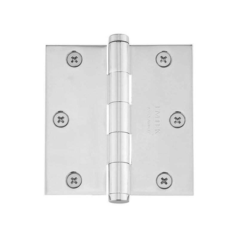 Square Corners Heavy Duty Plain Bearing Hinge - Door Mount - 3 1/2" x 3 1/2" Brass/Polished Chrome