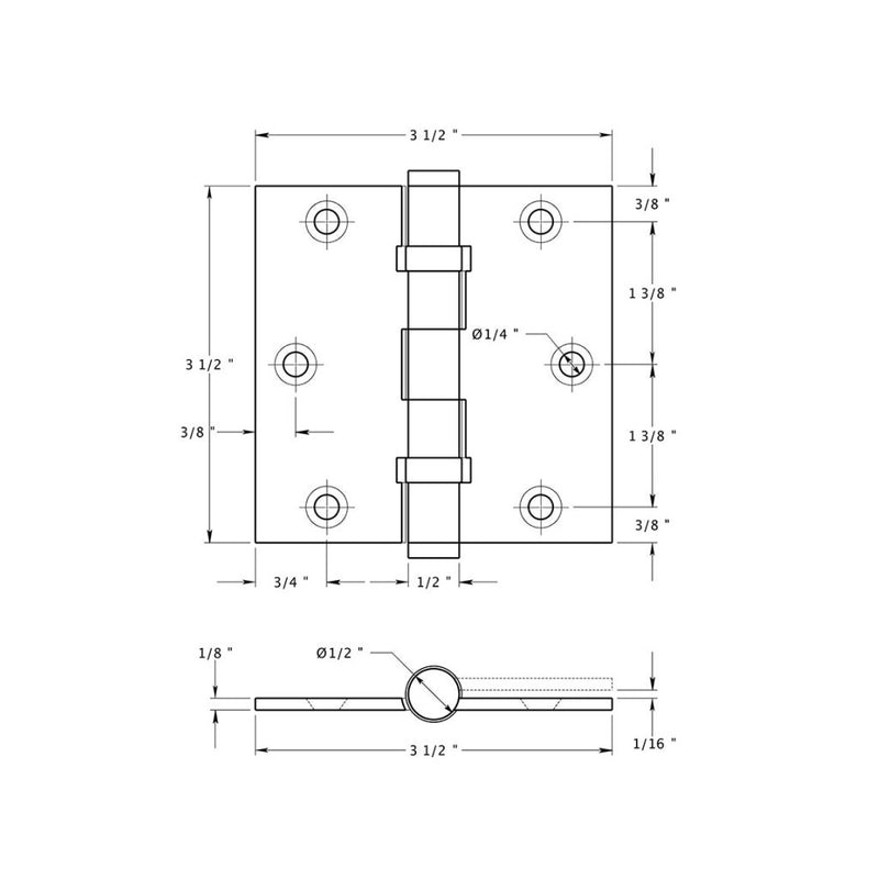 Square Corners Heavy Duty Ball Bearing Hinge - Door Mount - 3" Steel/Medium Bronze