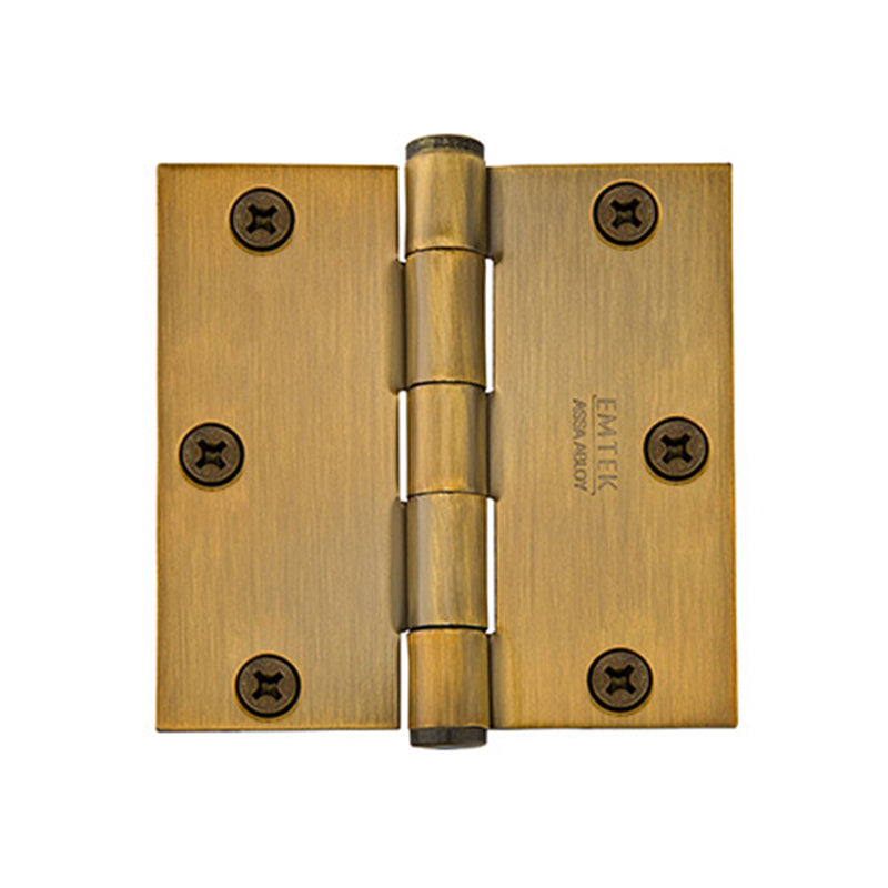 Square Corners Heavy Duty Plain Bearing Hinge - Door Mount - 3" Brass/French Antique