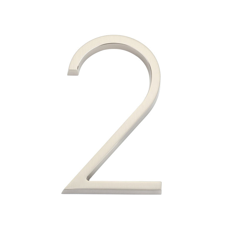 Modern "2" House Numbers - Wall Mount - 7" Zinc/Satin Nickel