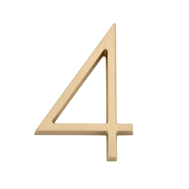 Modern "4" House Numbers - Wall Mount - 7" Zinc/Satin Brass