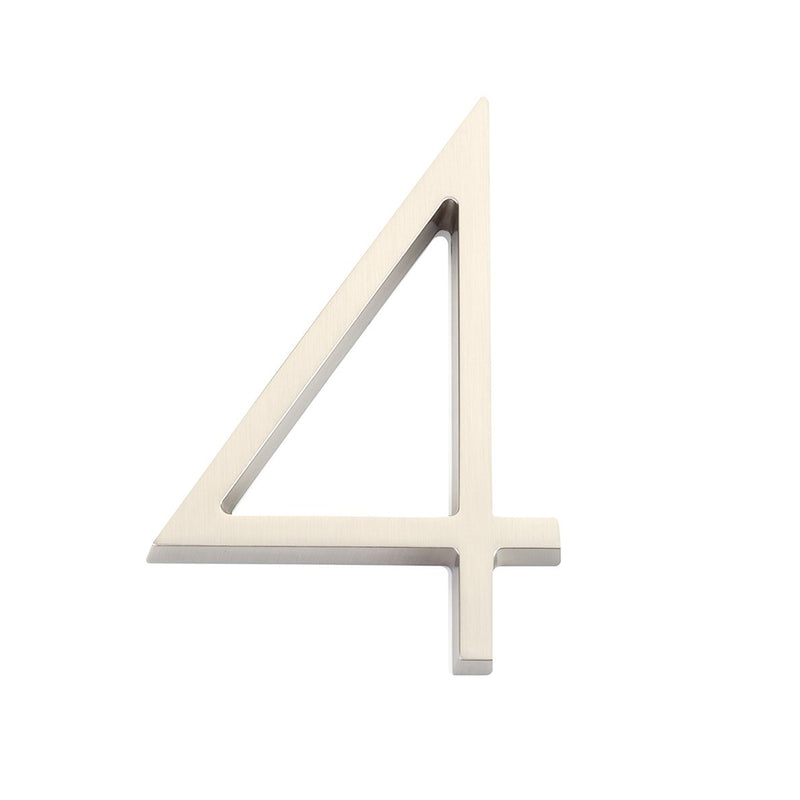 Modern "4" House Numbers - Wall Mount - 7" Zinc/Satin Nickel