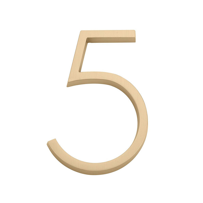 Modern "5" House Numbers - Wall Mount - 7" Zinc/Satin Brass
