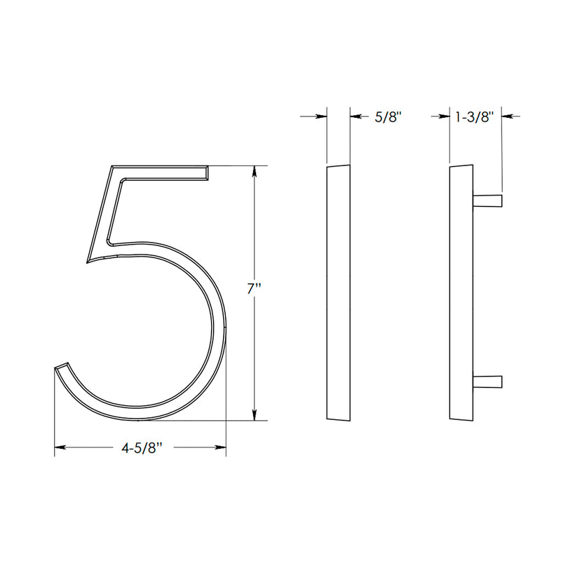 Modern "5" House Numbers - Wall Mount - 7" Zinc/Oil Rubbed Bronze