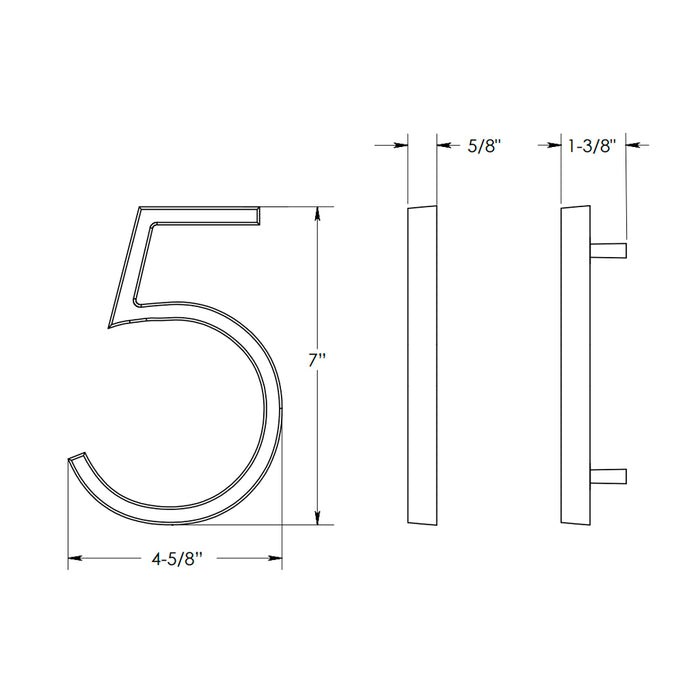 Modern "5" House Numbers - Wall Mount - 7" Zinc/Oil Rubbed Bronze