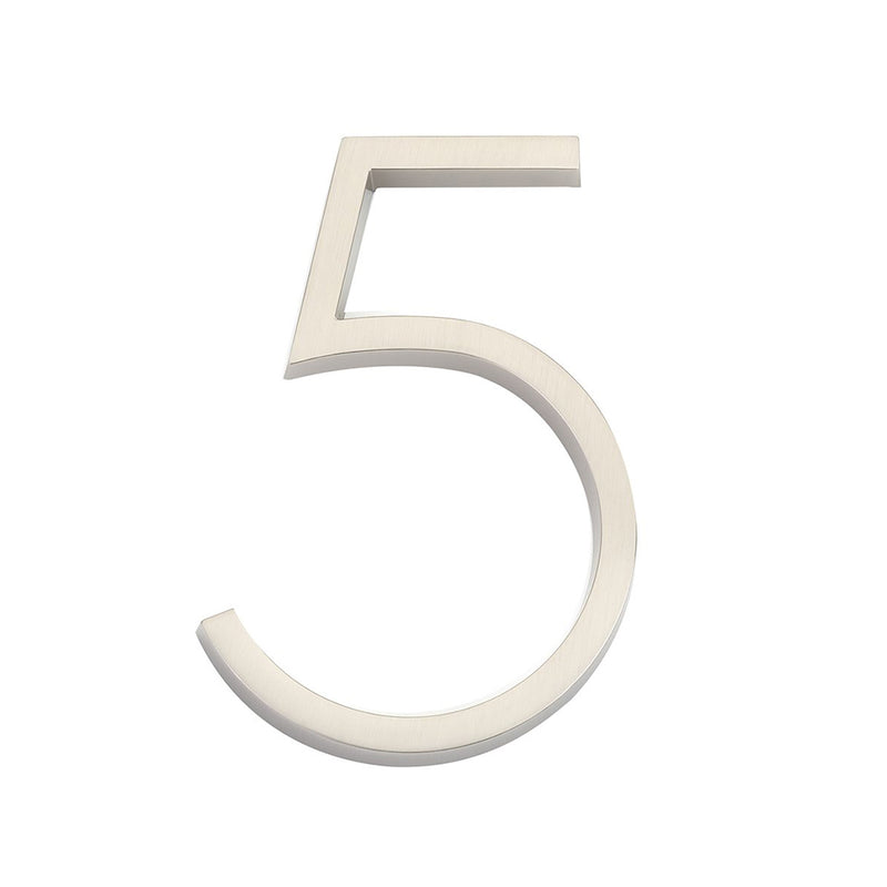 Modern "5" House Numbers - Wall Mount - 7" Zinc/Satin Nickel