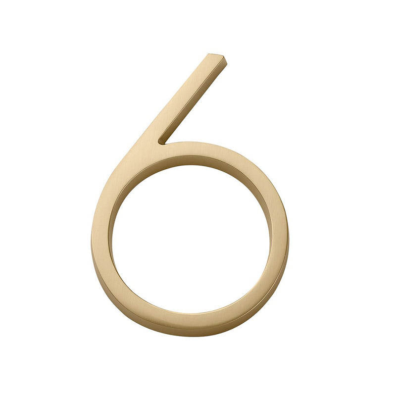 Modern "6" House Numbers - Wall Mount - 7" Zinc/Satin Brass