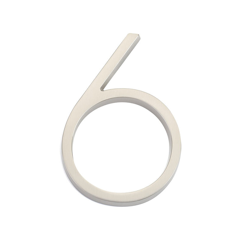 Modern "6" House Numbers - Wall Mount - 7" Zinc/Satin Nickel