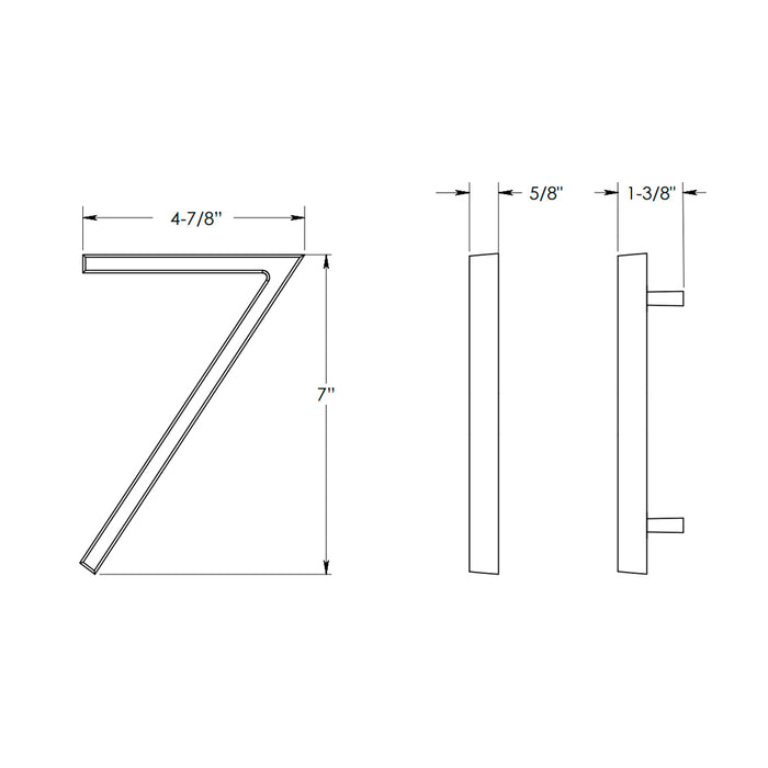 Modern "7" House Numbers - Wall Mount - 7" Zinc/Satin Brass