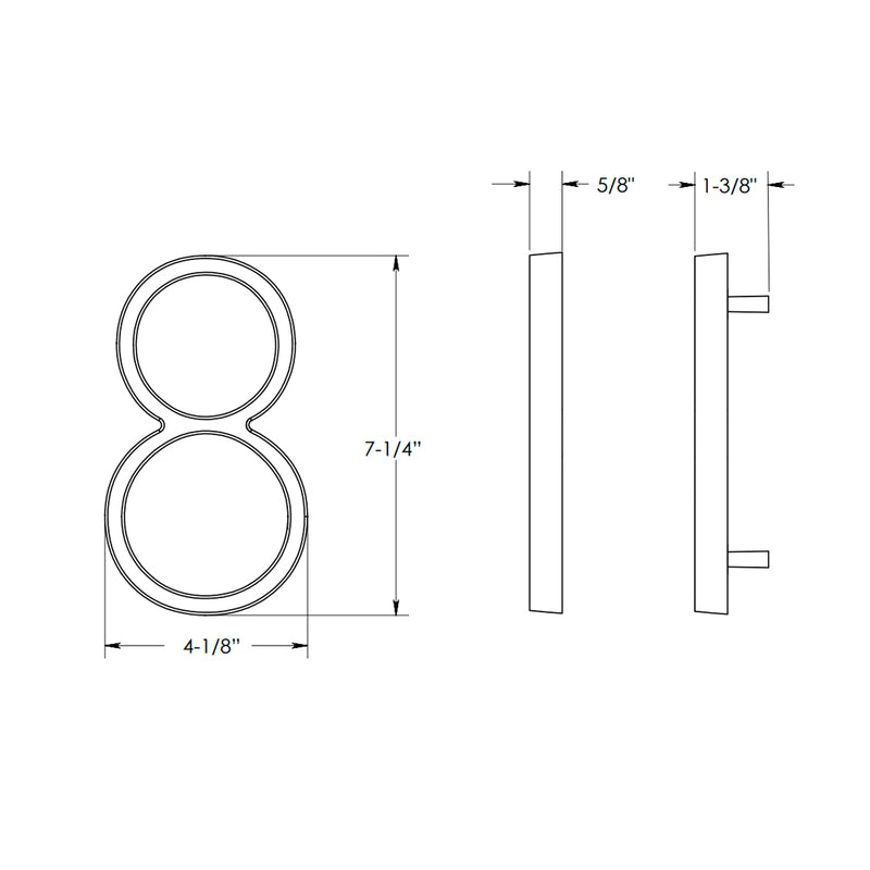 Modern "8" House Numbers - Wall Mount - 7" Zinc/Satin Brass