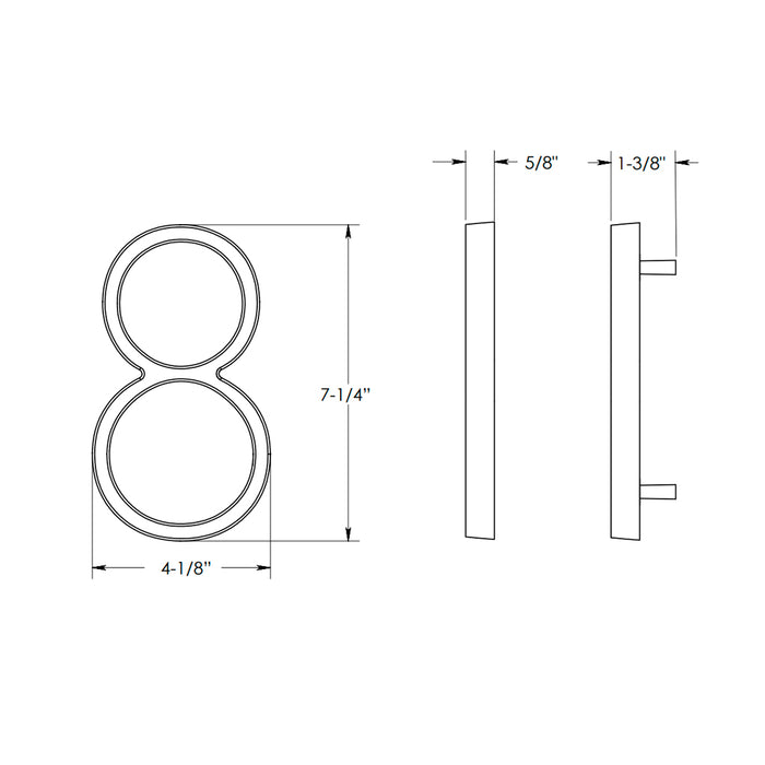 Modern "8" House Numbers - Wall Mount - 7" Zinc/Oil Rubbed Bronze