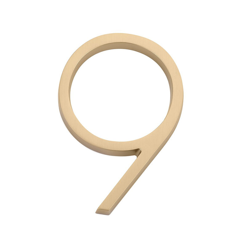 Modern "9" House Numbers - Wall Mount - 7" Zinc/Satin Brass