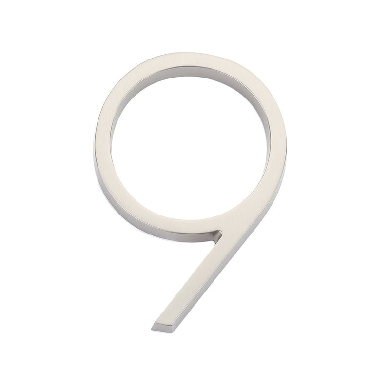 Modern "9" House Numbers - Wall Mount - 7" Zinc/Satin Nickel