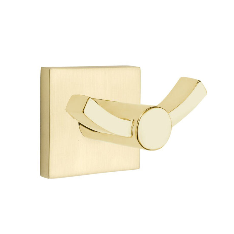 Modern Square Double Hook - Wall Mount - 4" Brass/Satin Brass