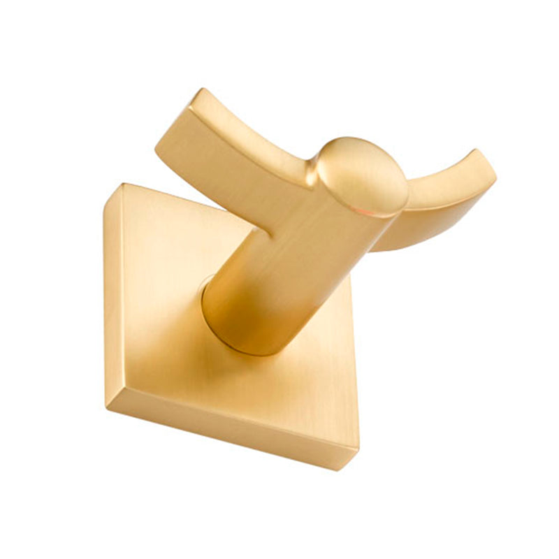 Modern Square Double Hook - Wall Mount - 4" Brass/Satin Brass