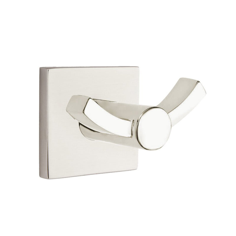 Modern Square Double Hook - Wall Mount - 4" Brass/Satin Nickel