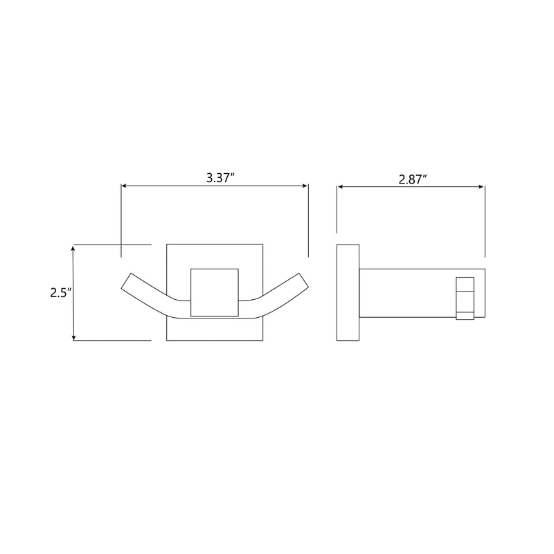 Modern Square Double Hook - Wall Mount - 4" Brass/Satin Nickel