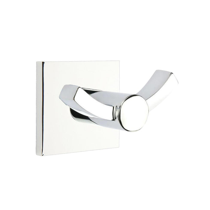 Modern Square Double Hook - Wall Mount - 4" Brass/Polished Chrome