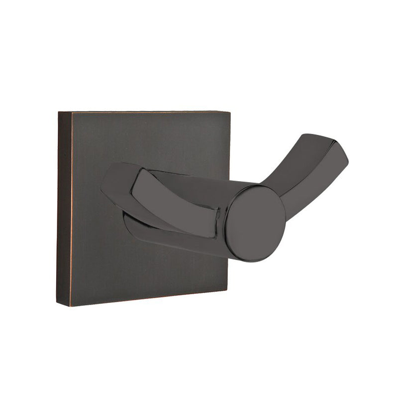 Modern Square Double Hook - Wall Mount - 4" Brass/Oil Rubbed Bronze