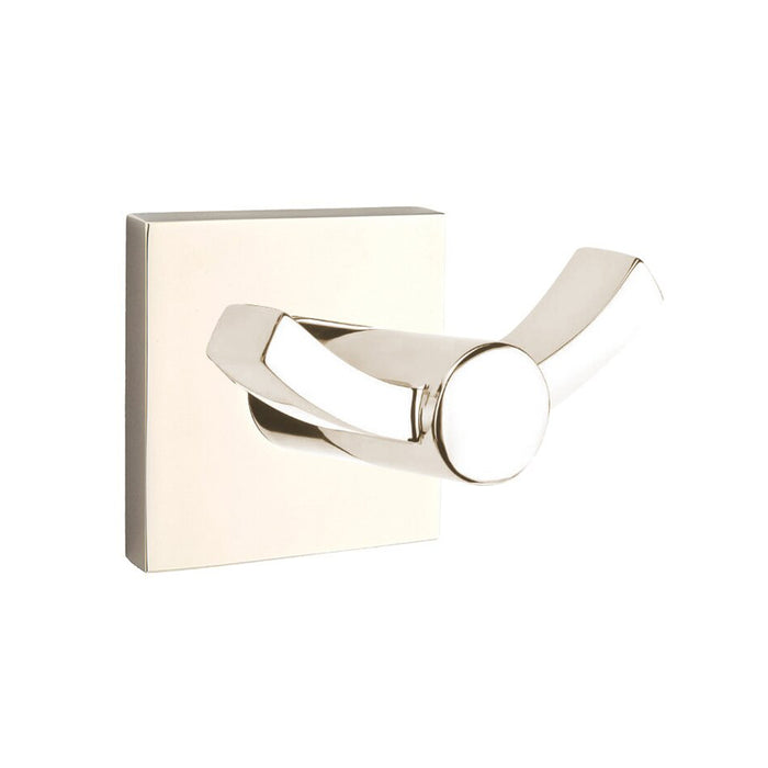 Modern Square Double Hook - Wall Mount - 4" Brass/Polished Nickel