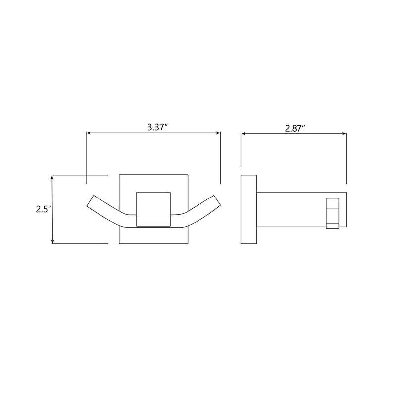 Modern Square Double Hook - Wall Mount - 4" Brass/Polished Nickel