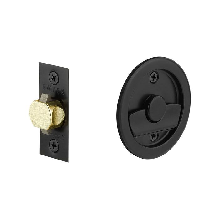 Round Tubular Privacy Pocket Door Lockset - Door Mount - 3" Brass/Flat Black