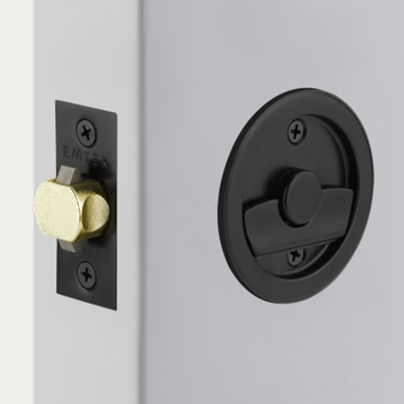 Round Tubular Privacy Pocket Door Lockset - Door Mount - 3" Brass/Flat Black