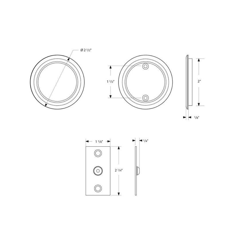 Round Tubular Passage Pocket Door Lockset - Door Mount - 3" Brass/Polished Chrome