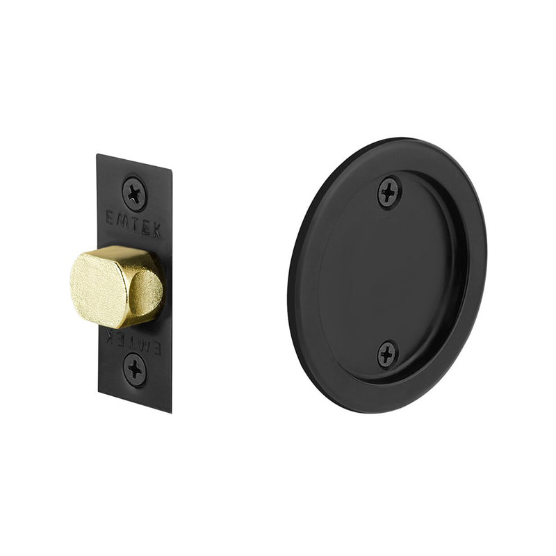 Round Tubular Passage Pocket Door Lockset - Door Mount - 3" Brass/Flat Black
