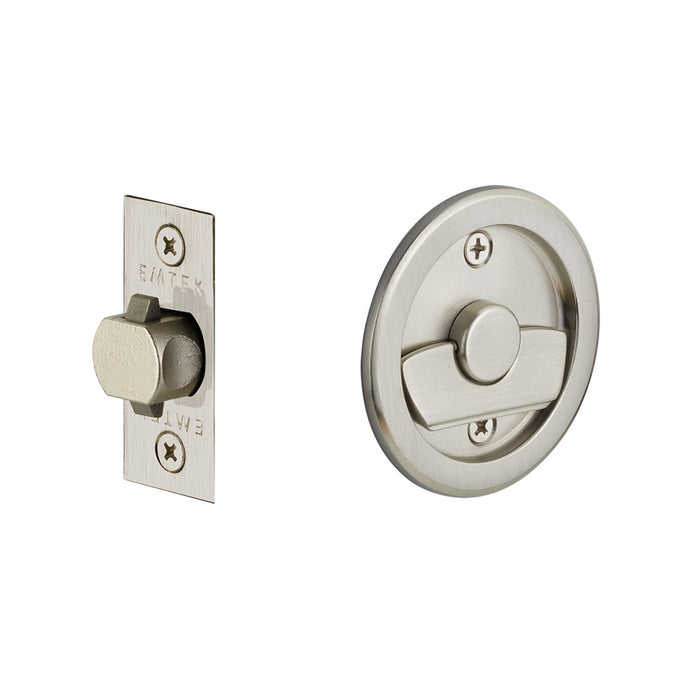 Round Tubular Privacy Pocket Door Lockset - Door Mount - 3" Brass/Satin Nickel