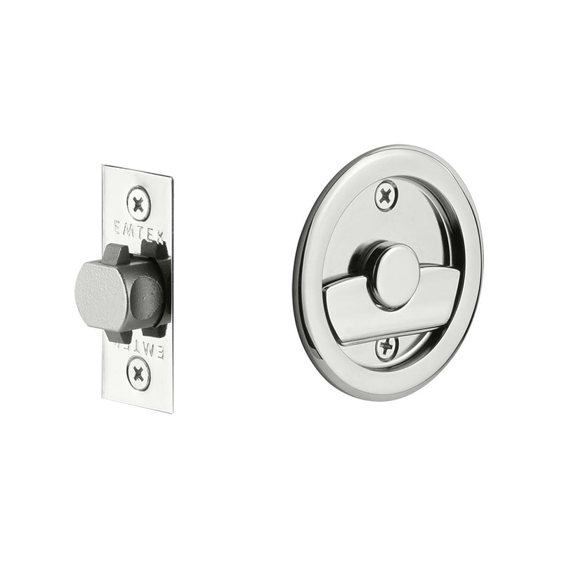 Round Tubular Privacy Pocket Door Lockset - Door Mount - 3" Brass/Polished Chrome