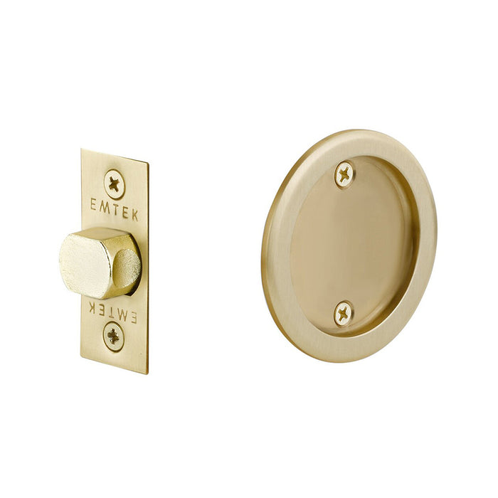 Round Tubular Passage Pocket Door Lockset - Door Mount - 3" Brass/Satin Brass