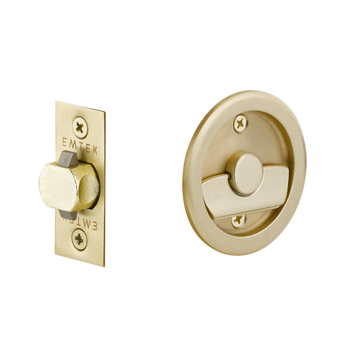 Round Tubular Privacy Pocket Door Lockset - Door Mount - 3" Brass/Satin Brass