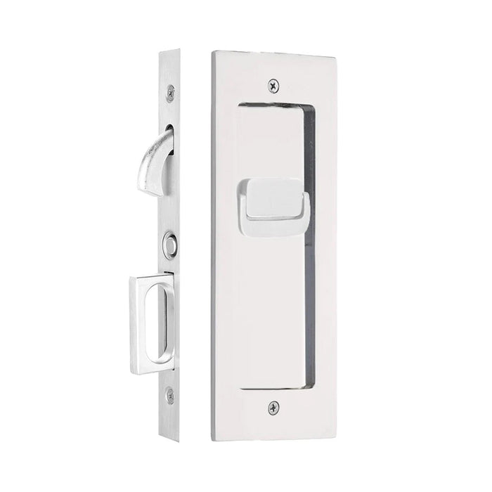 Modern Rectangular Privacy Mortise Pocket Door Lockset - Door Mount - 8" Brass/Polished Chrome