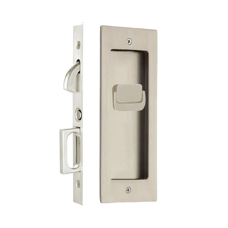 Modern Rectangular Privacy Mortise Pocket Door Lockset - Door Mount - 8" Brass/Satin Nickel
